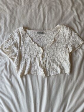 Urban Outfitters Cream Textured Cropped Button Top
